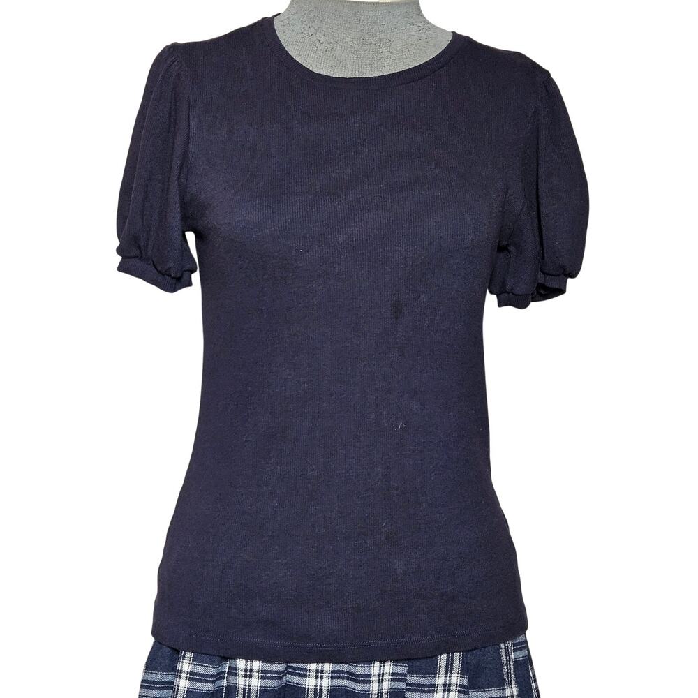 Saint + Sofia Navy Short Sleeve Ribbed Sweater Size 10/Medium